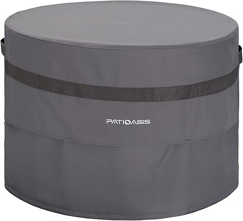 Cubierta redonda gris para hoguera Outoor de 36 pulgadas de diámetro, impermeable, para patio, cubierta de propano para fuego, 600D, resistente a