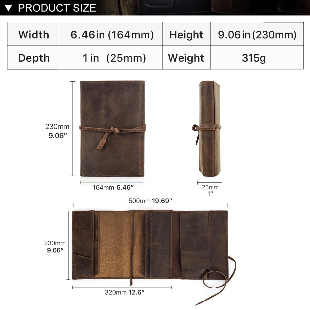 Hiram Funda de cuero para cuaderno A5 de piel genuina con ranura para bolígrafo y banda de encuadernación de cuero Funda protectora para bloc de notas