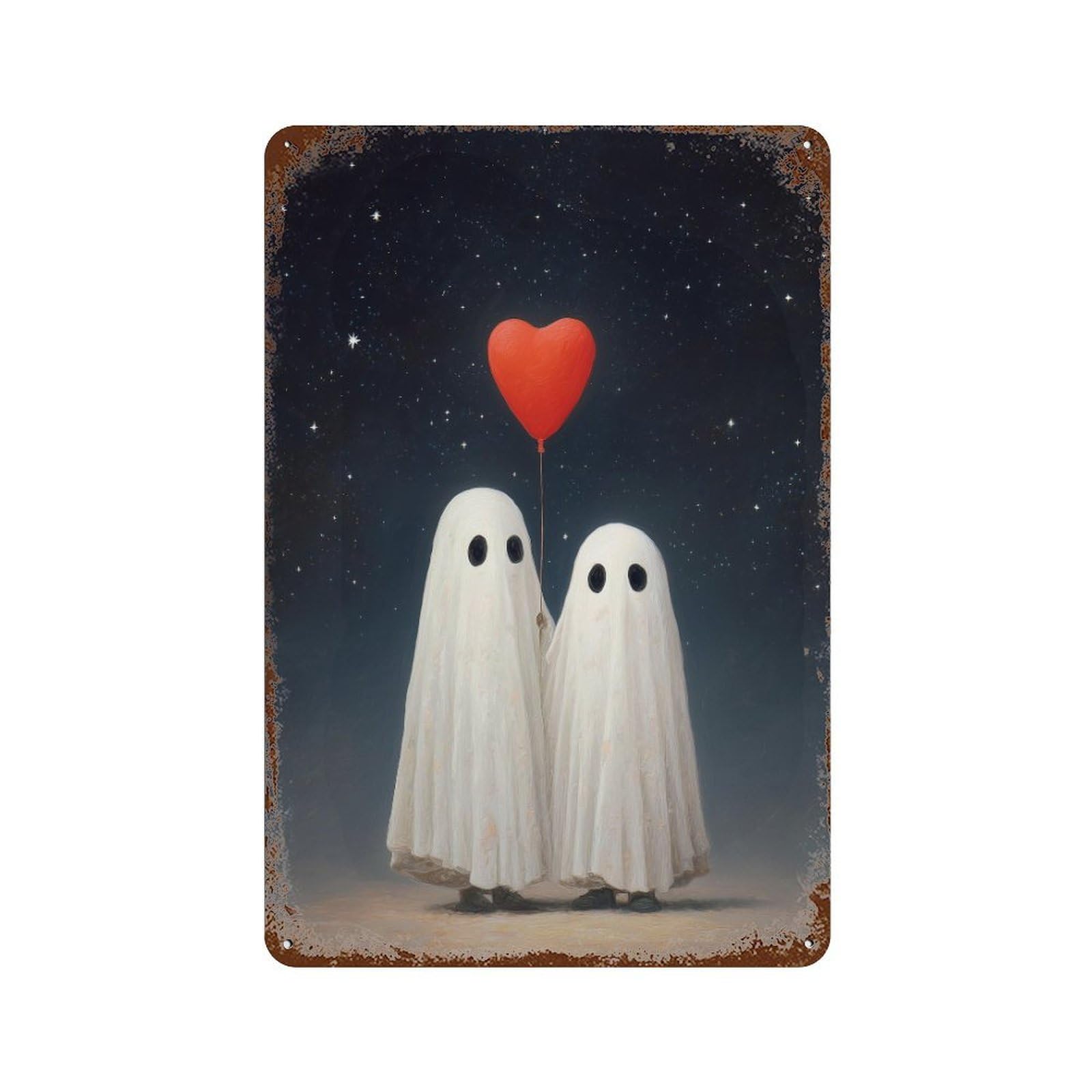 Ghostly Love Balloon Vintage Metal Tin Sign 11.8"x7.9", Rustic Home Decor for Garage, Bar And Workshop Decor