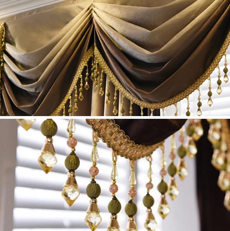 Dentelle de rideau, garniture de franges, garniture de perles tressées à suspendre pour coudre le bord de la couverture du rideau, pendentif décoratif, franges, décoration de table de maison (couleu