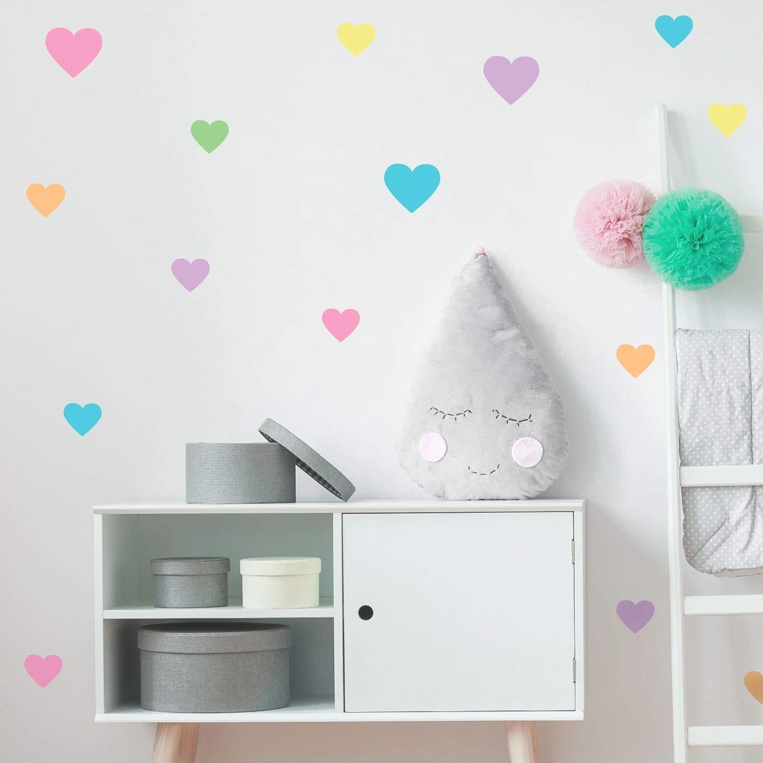 Stickerscape Pastel Rainbow Heart Wall Stickers Perfect For A Childs Bedroom, Playroom Or Nursery | Easy To Apply | 40 Heart Stickers | Perfect To Add Interest To A Plain Wall (Pastel)