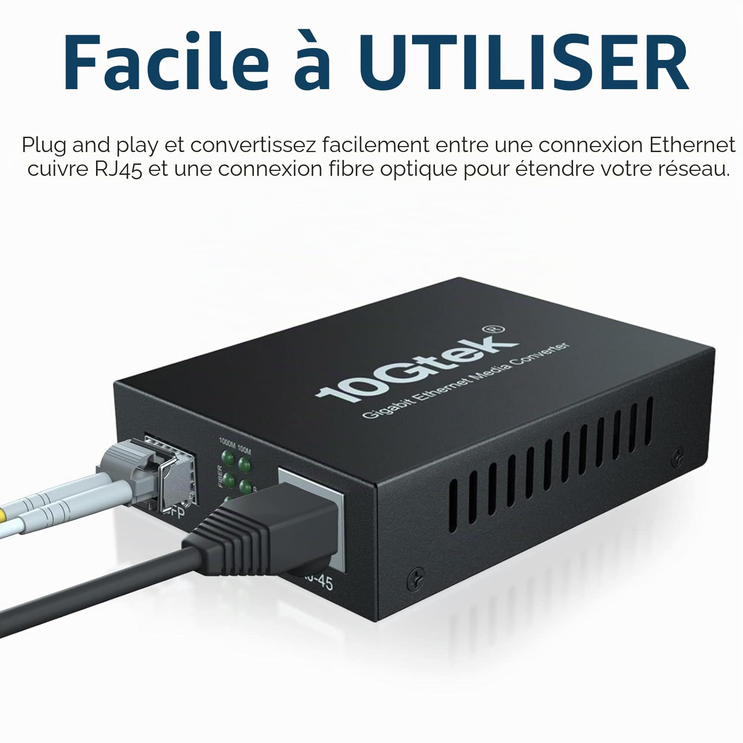 Convertisseur de média Gigabit Ethernet, convertisseur Fibre Optique monomode Double LC vers Ethernet RJ45 pour 10/100/1000Base-Tx vers 1000Base-LX, certifié UL, 1310 nm, jusqu'à 20 km