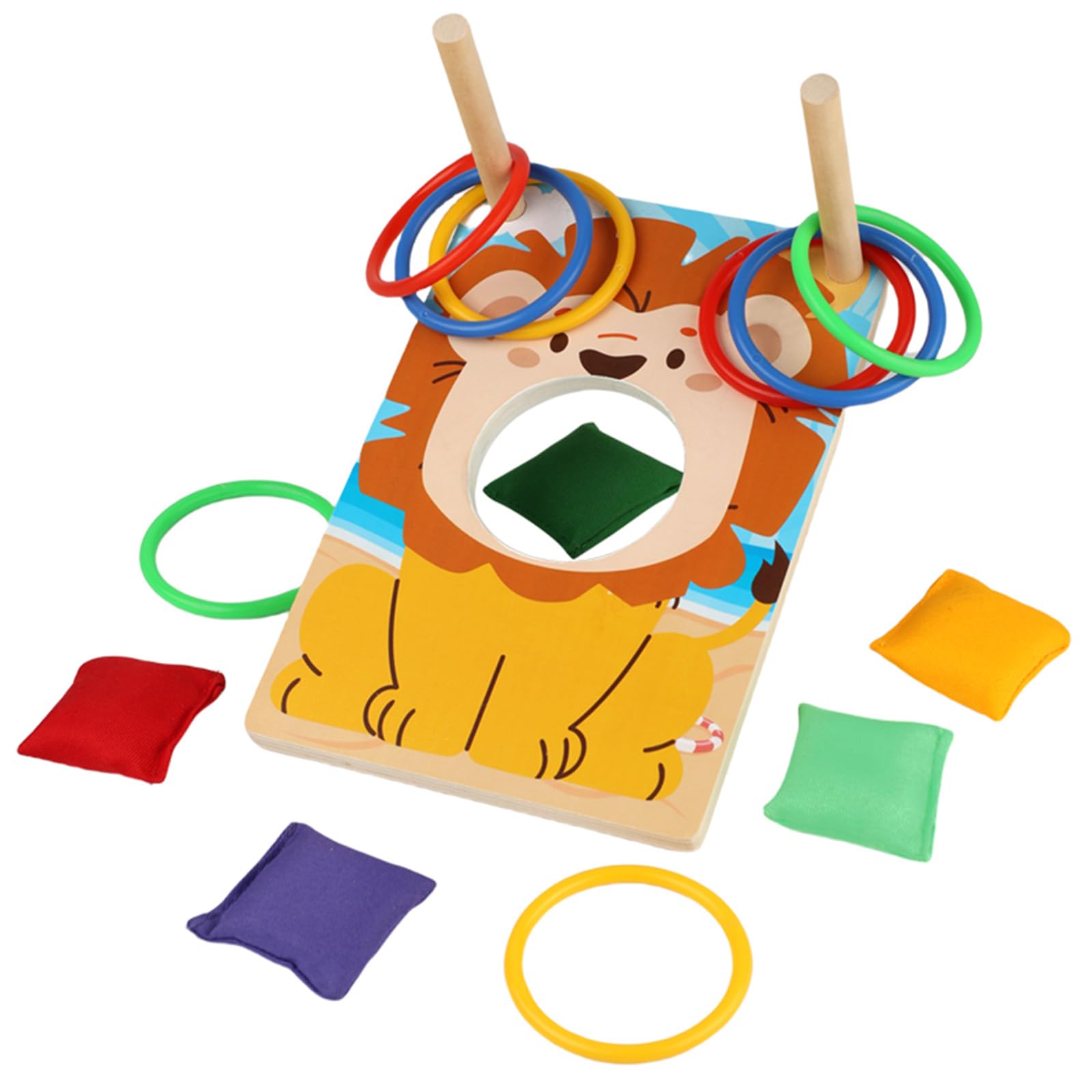Jeu 2 en 1 Cornhole et Lancer d'anneaux en Bois, Lancer de Sacs, Jeu intérieur extérieur pour Enfants dès 3 Ans, Jouet Montessori pour fêtes familiales et Coordination Main-œil