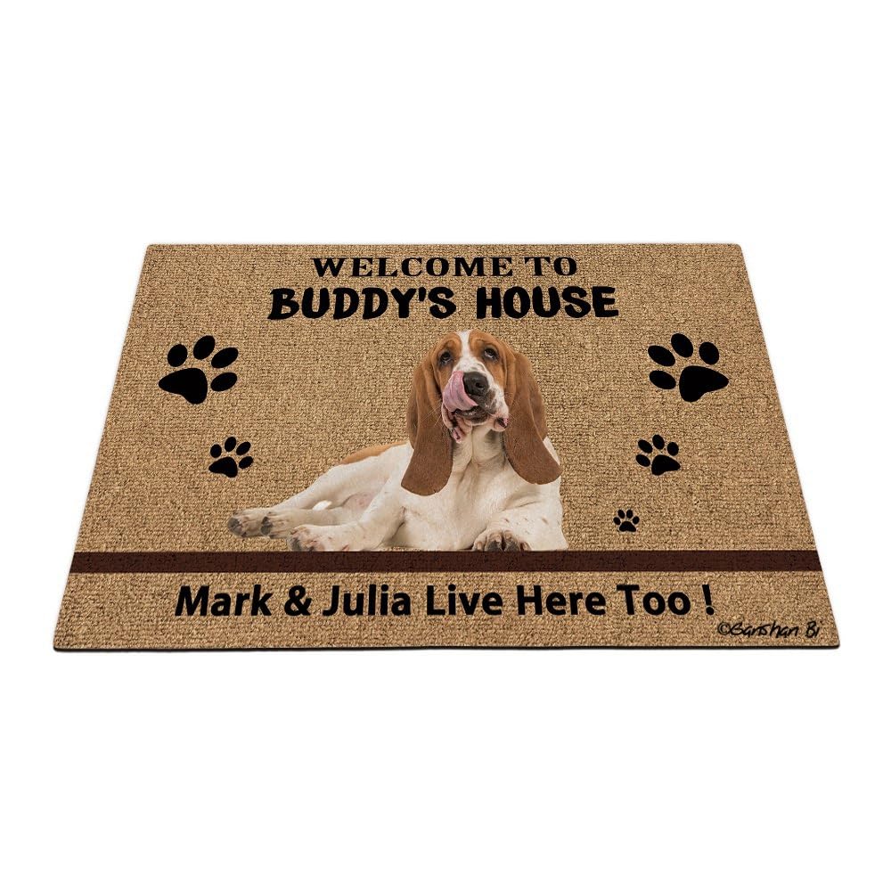 Ganshan Bi Custom Basset Hound Dog Welcome Floor Mat Funny Pet Paws Doormat Welcome to Dog's House Gift for Dog Lover 35.4"x23.6"