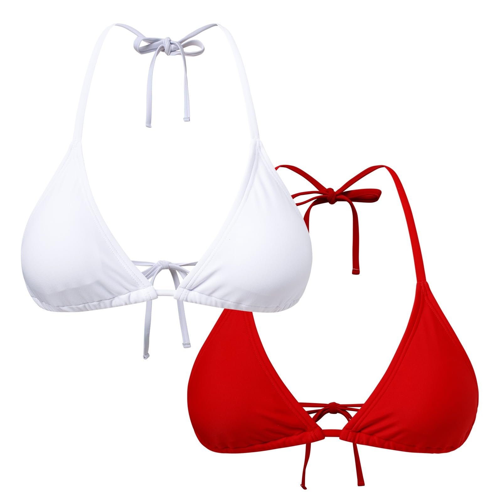 Herseas Women's 2 Pack Triangle Bikini Tops Halter Swimsuit Tops Thong Cheeky String Bathing Suit Tops