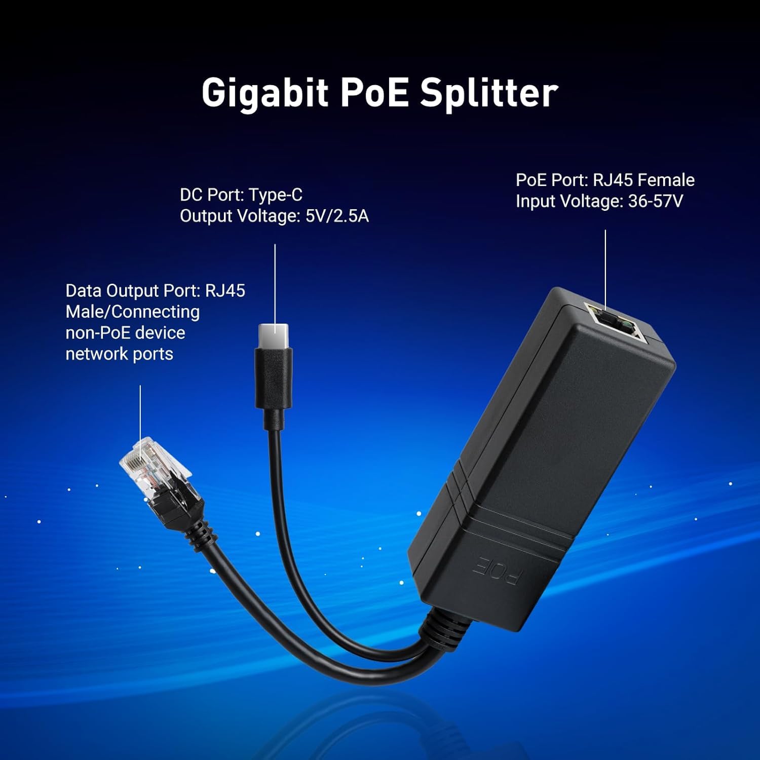 Splitter Gigabit PoE con uscita di tipo C 5V/2,5A - nessun adattatore aggiuntivo per risparmiare prese e cavi, ideale per HomeLab