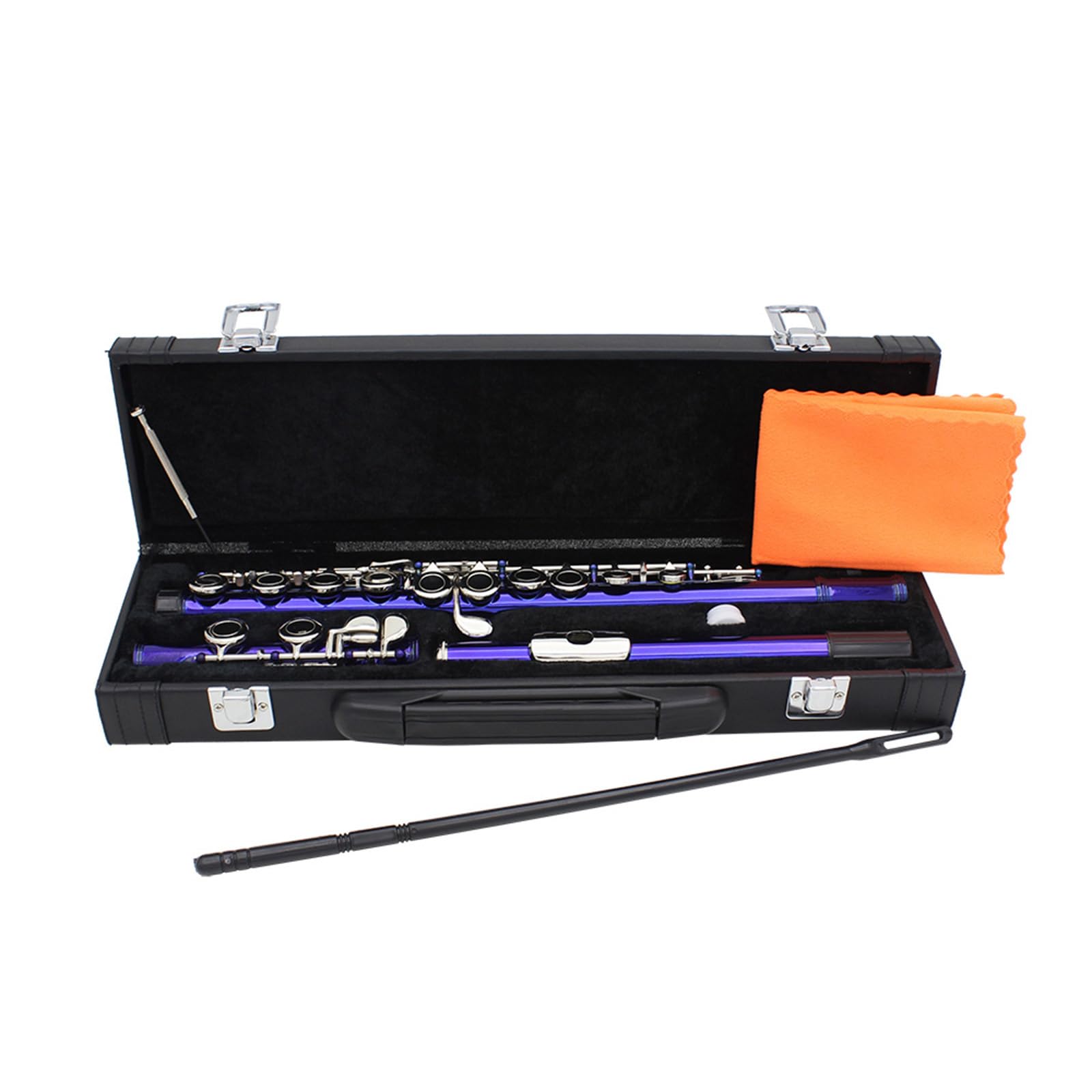 Flauta C con orificio cerrado Flautas de 16 teclas Flauta horizontal profesional con bolsa Paño de limpieza Instrumento de de madera Tono C Orificio cerrado