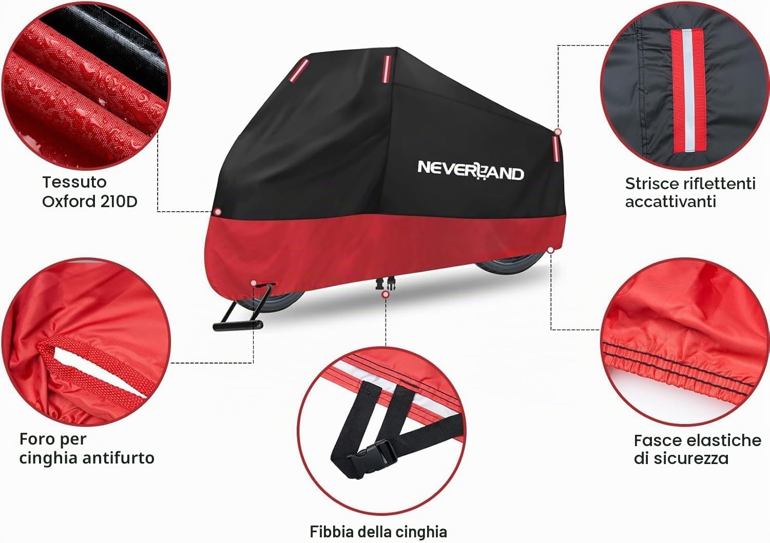 Telo Moto per esterno NEVERLAND Telo Coprimoto Impermeabile Teli per Moto Motorino Motociletta Scooter Oxford 210D Copertura Motociclo Resistente a Polvere/Pioggia/Foglie 295x110x140 CM