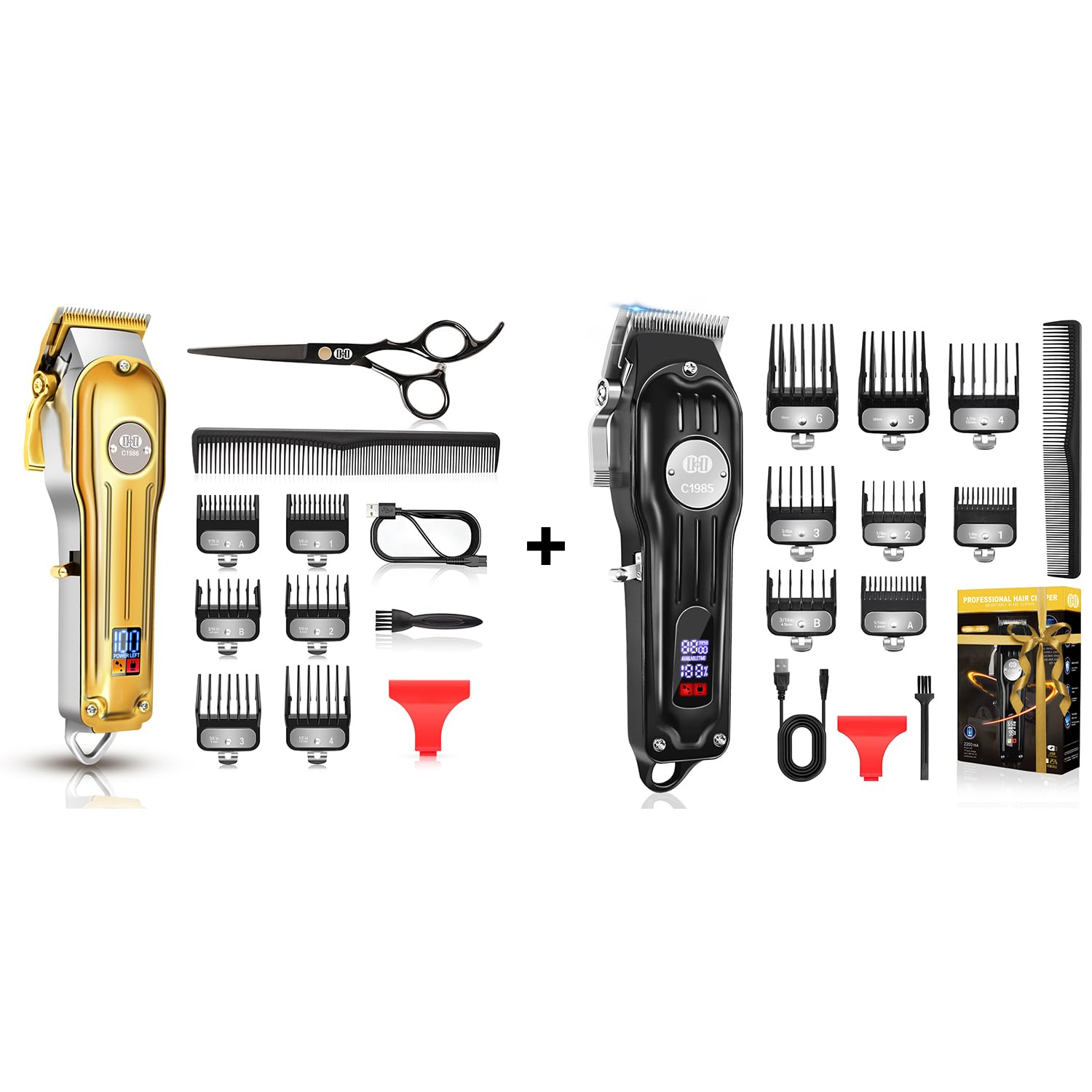 CIICII Hair Clippers for Men Professional, Cordless Barber Clippers for Hair Cutting (Rechargeable USB Adjustable LCD Display Hair Beard Grooming Trimming Haircut Kit) for DIY Home Barber Salon
