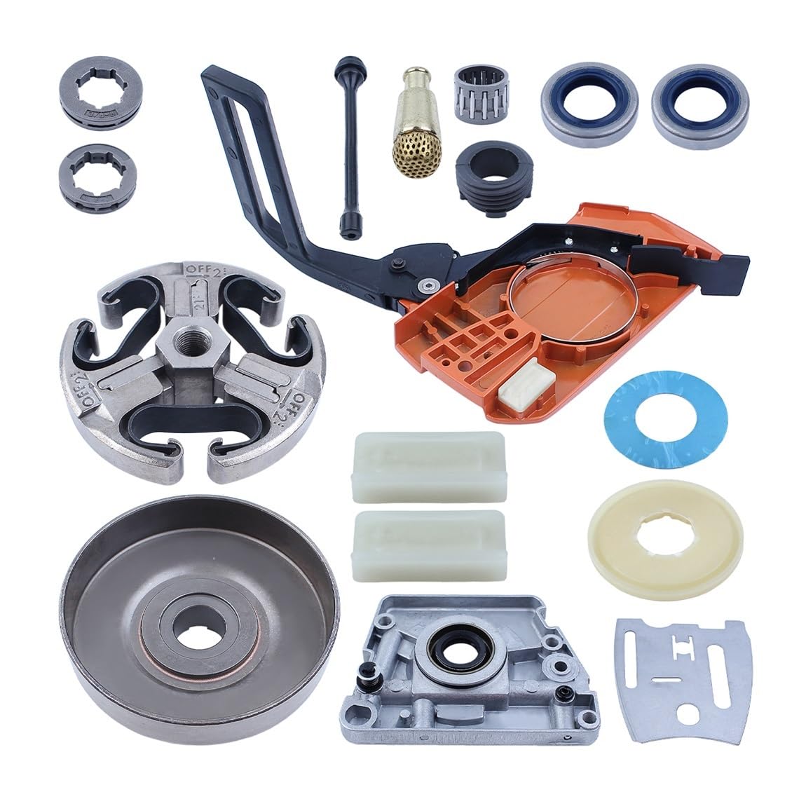 Kit de reparación for Motosierra (Incluye Tapa Embrague, Cadena, Freno, manivela, Tambor, Aceite, piñón y llanta). Compatible con motosierras 61, 66, 266, 268, 272 272XP