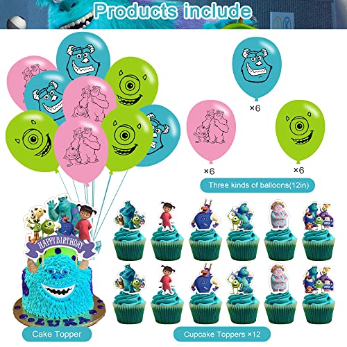 Monsters University Party Decorations For Monster-Inc Party Supplies With 1 Cartoon Banner, 18 Party Balloons, 12 Cake Topper Cupcake Topper And 50 Monster-Inc Stickers #TOP2