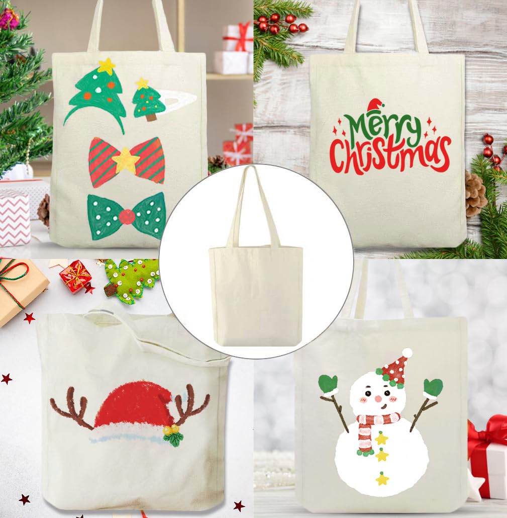 Faylapa Paquete de 3/5/6/12 bolsas de lona, resistentes y reutilizables, bolsas de algodón en blanco de 13.6 x 15.3 pulgadas para bricolaje (5, beige)