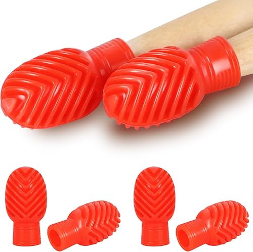 4 Pack Drumstick Dampeners for Silent Practice Drums Silicone Drumstick Tips Replace Your Drum Practice Pads & Protect Drumsticks Reduce the Noise of the Drumsticks Hitting the Drum Surface（Red）