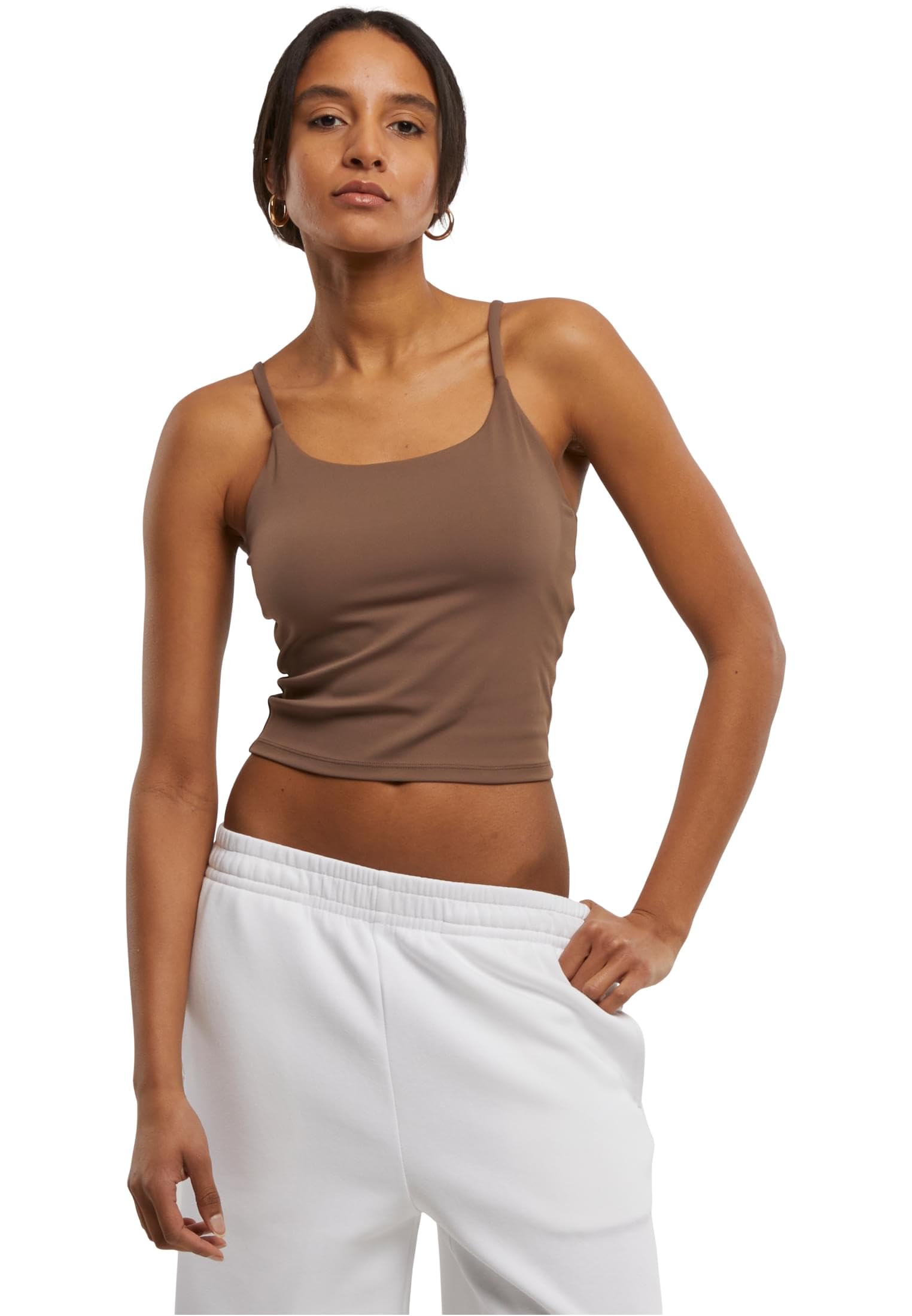 Urban Classics Damski sportowy biustonosz damski, regulowany top sportowy z wbudowanymi miseczkami i ramiączkami do spaghetti, rozmiary XS-XL, Mocca Brown, XS