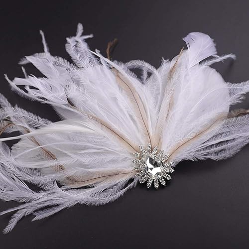 Miniatura 5 de Pinza para el pelo con plumas de los años 20 para novia, diseño de plumas blancas de cristal, tocado de los años 20, fiesta de graduación, festival,