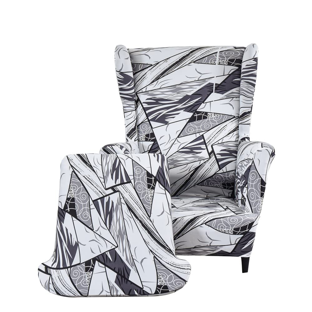 Highdi Marbling Geometry Wingback Chair Armchair Covers 2-Piece High Stretch Spandex Printed Wing Chair Slipcover, Removable Armchair Cover Furniture Protector For Livingroom Bedroom (Marbling Geometry)