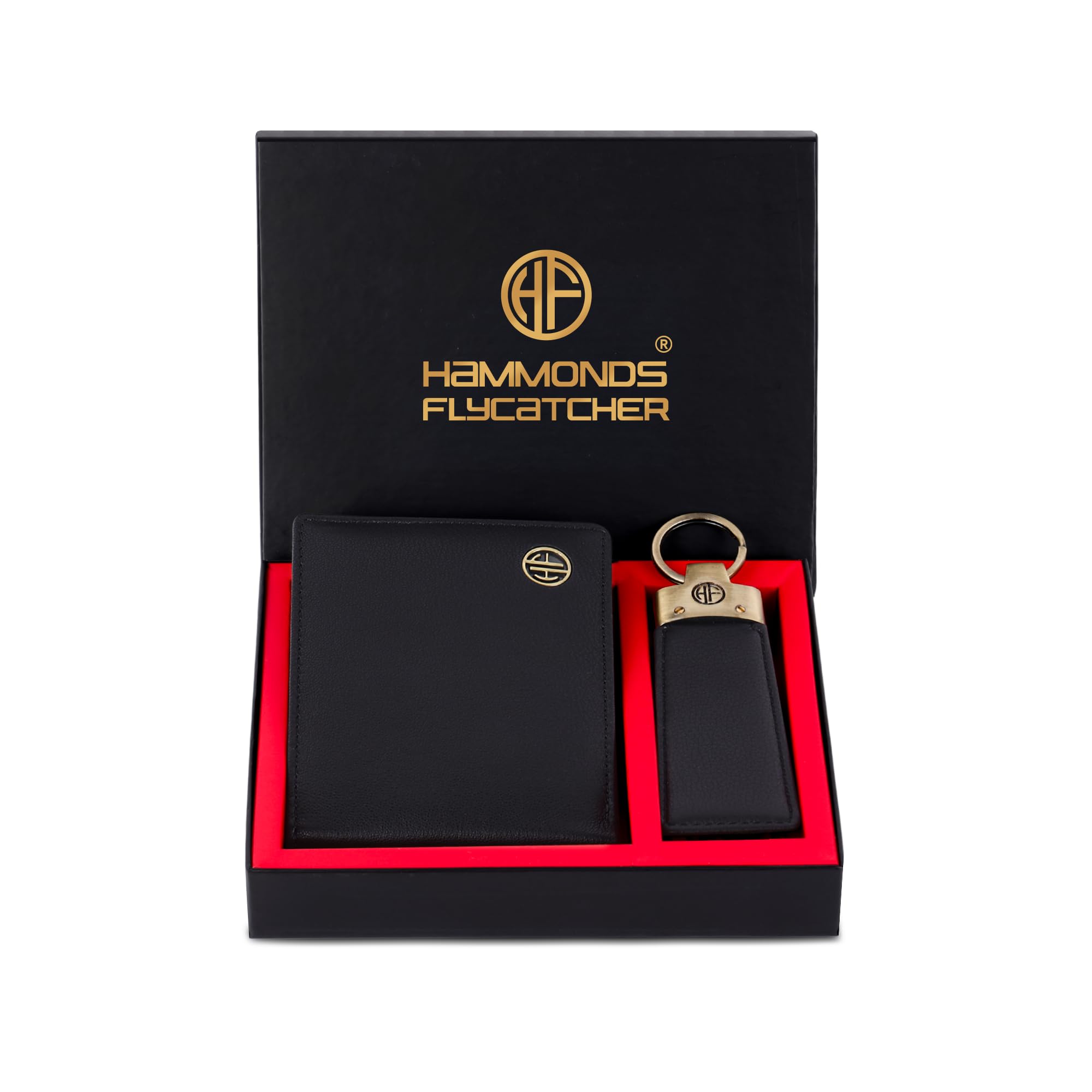 HAMMONDS FLYCATCHER Men's Genuine Leather Wallet Keyring Combo, Valentine's Gift for Boyfriend and Husband, Birthday Gift for Boyfriend, Leather Wallet & Keyring Combo, Black
