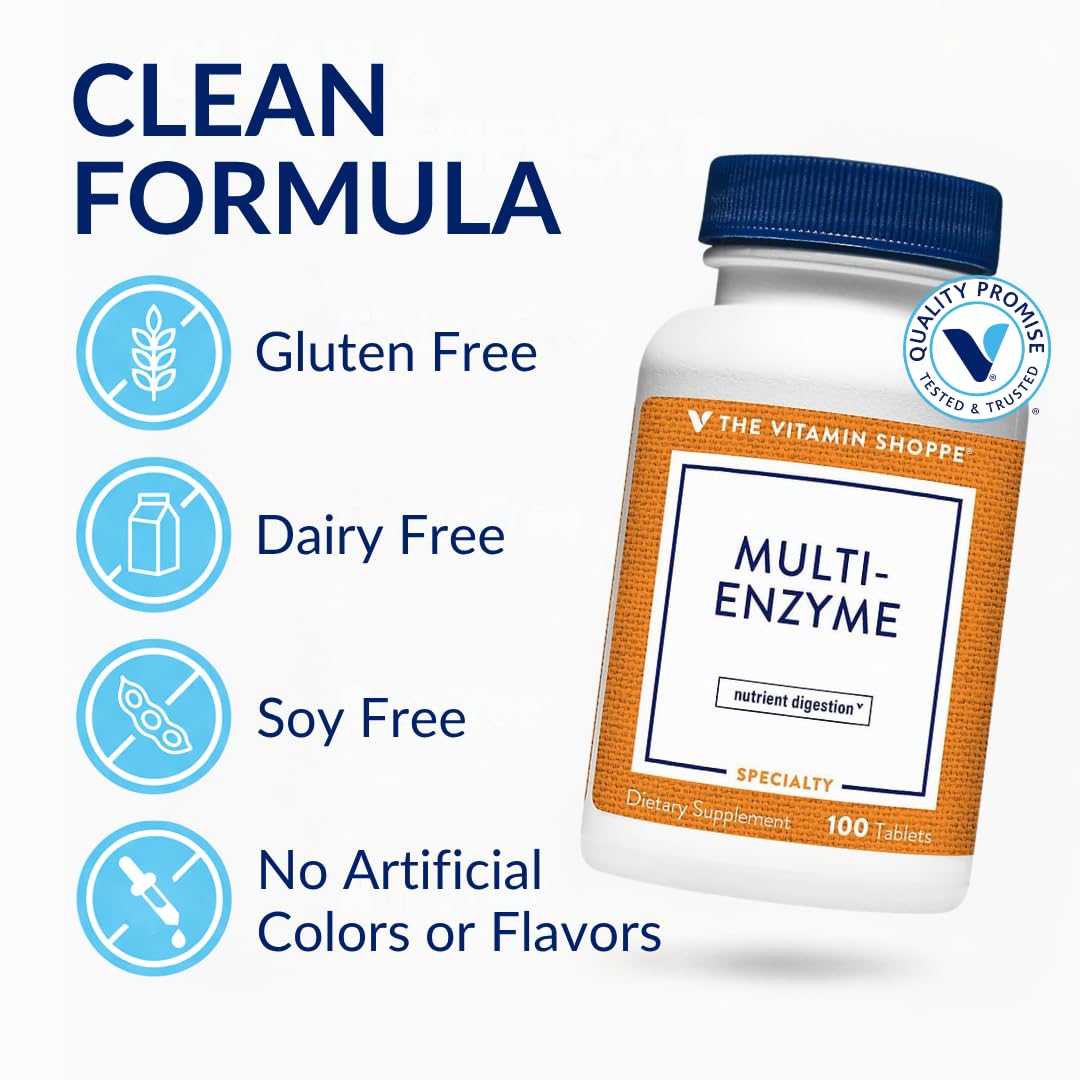 The Vitamin Shoppe Digestive Enzymes - Complete Multi-Enzyme Formula | Protein Fat Carb Digestion | 100 Tablets | Plant-Based — Amazon image 3