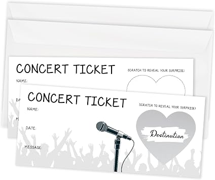 2 Set Surprise Concert Tickets with Envelopes, 3.5 x 8 Inches Scratch & Reveal Cards, DIY Ticket Scratch-off Card, Concert Ticket Reveal Card Gifts for Birthday Anniversary Holiday Christmas -02/2