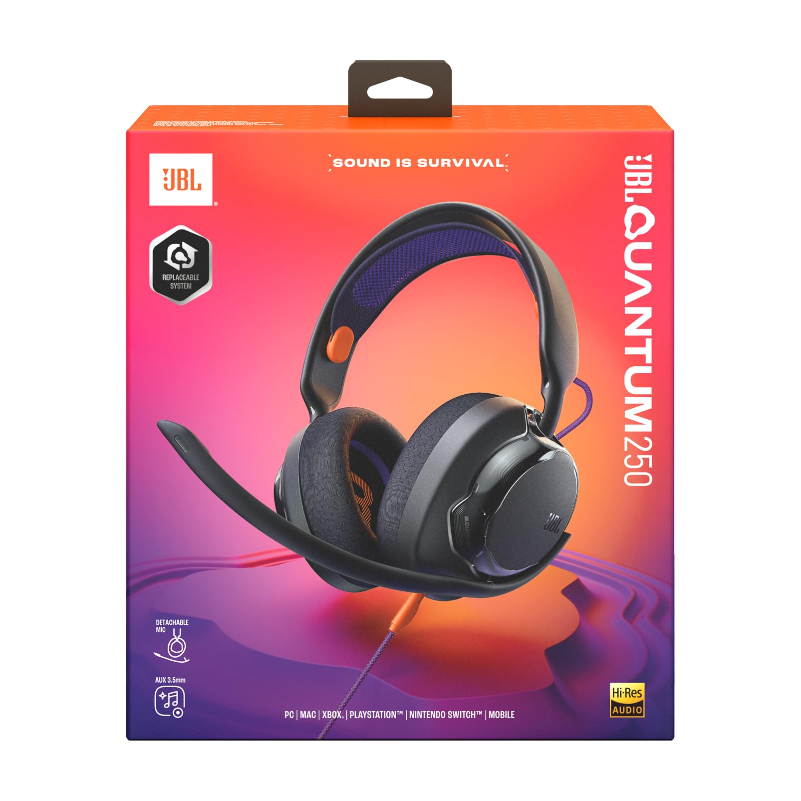 JBL Quantum 250, Cuffie Gaming Over-Ear Cablate, Nero | JBL Quantum Spatial Sound, Microfono Noise-Cancelling, Filo 3.5mm, Parti Sostituibili, Compatibilità Multipiattaforma
