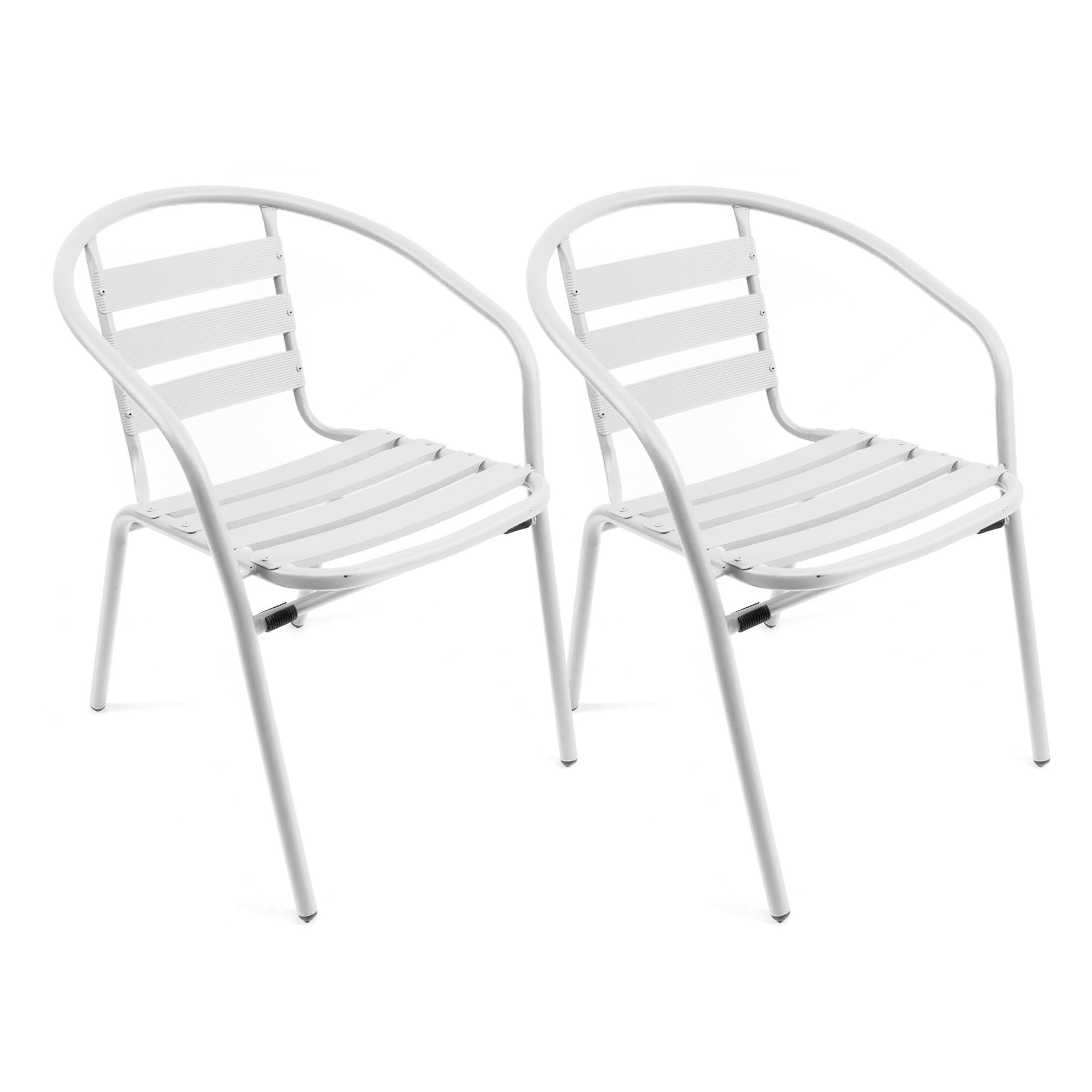 THE SECRET HOME - Pack de 2 Sillas de Aluminio con Reposabrazos para Jardín - Asiento de Exterior para Balcón, Terraza y Jardín (Modelo 1 - Blanco)