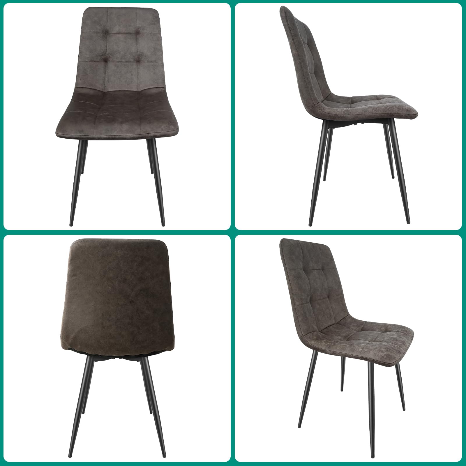JIJIAN Lot de 6 Chaises de Salle à Manger, Chaises de Cuisine en Tissu Technologique, Chaises Rembourrées pour Salon avec Pieds en Métal Noir, pour la Salle à Manger, la Salle d'attente, Marron
