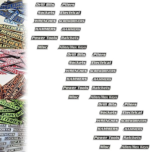 Miniatura 8 de Paquete de 12 etiquetas magnéticas para caja de herramientas, 12/24/36 unidades, etiquetas de metal duraderas para cajón de caja de herramientas,