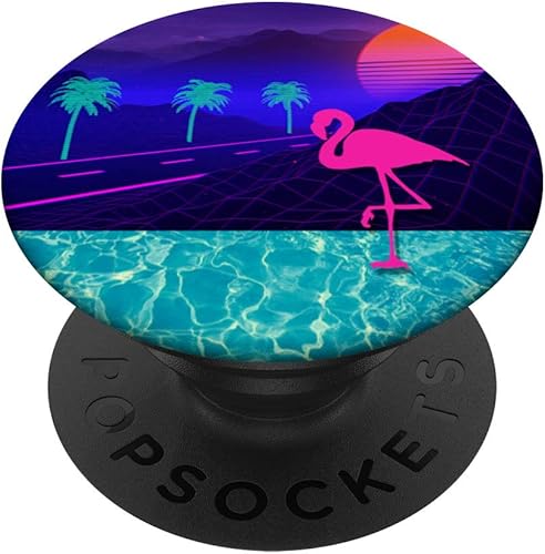 Vaporwave Flamingo Sunset Palm Pool Retrowave Synthwave - PopSockets Grip and Stand para teléfonos y tabletas