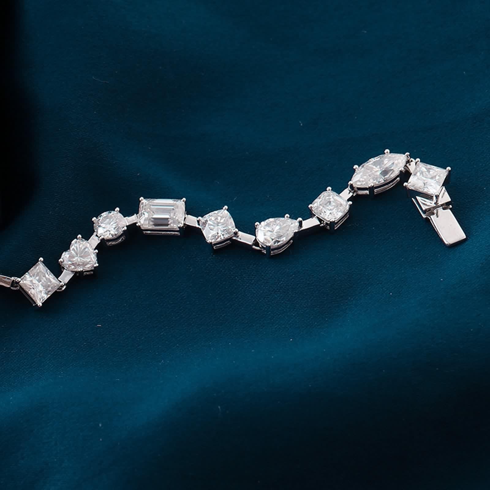 Pulsera de moissanita, pulseras de oro blanco con dije geométrico de moissanita para promesa de boda
