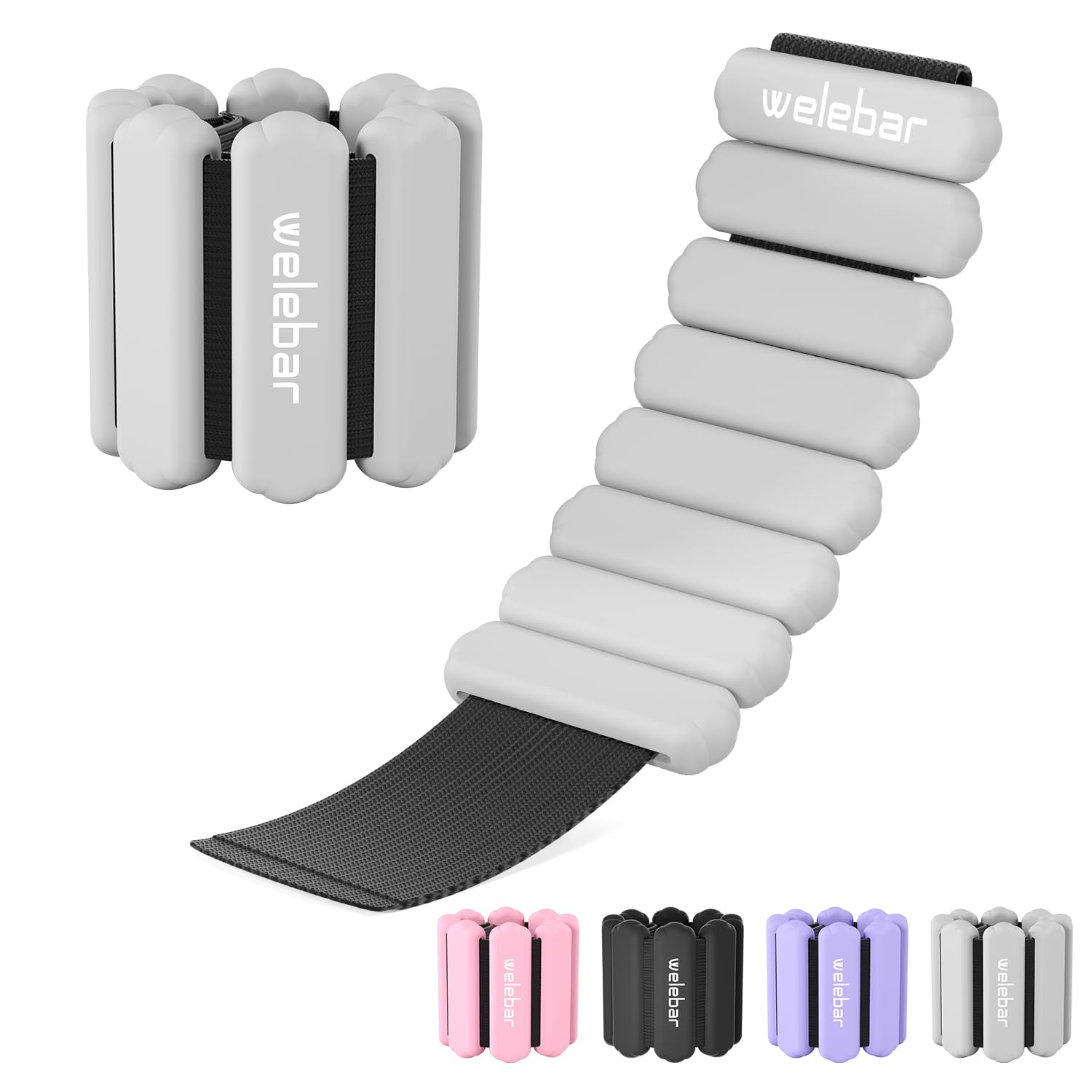 Welebar Adjuestable Wrist Weights for Women, Set of 2(1 lb Each) Wearable Silicone Ankle Weights for Running, Yoga, Fitness Training, Aerobics, Pilates (Grey)