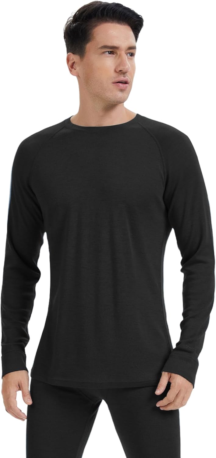 Men's 100% Merino Wool Base Layer Tops Lightweight Long Sleeve Active Base Layer