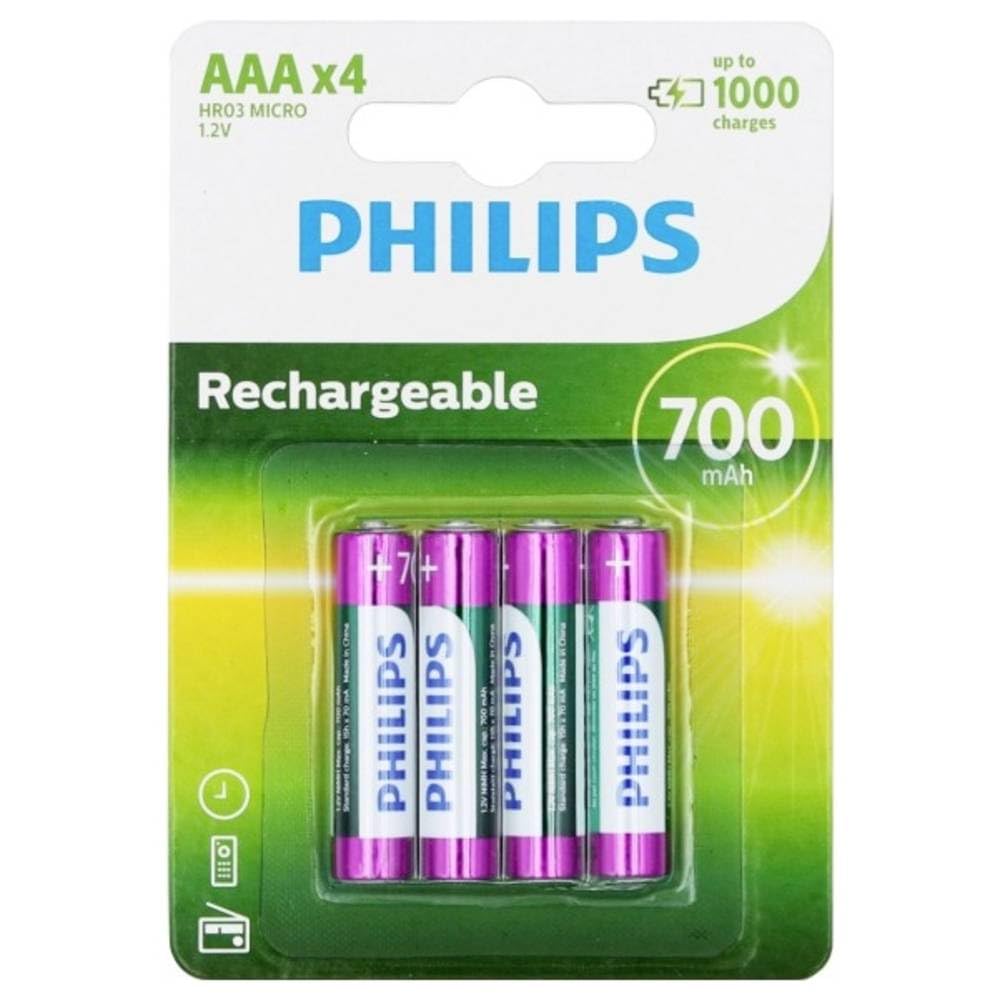 Pack de 4 Pilas AAA Philips R03B4A70/10/ 1.2V/ Recargables