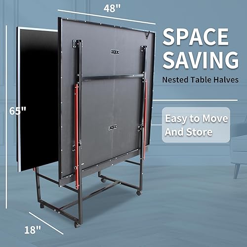 Miniatura 9 de IUNNDS Mesa de tenis de mesa portátil de 4.5/6/8/9 pies, juego de ping pong plegable para interiores con red y juego de postes, 2 paletas y 3