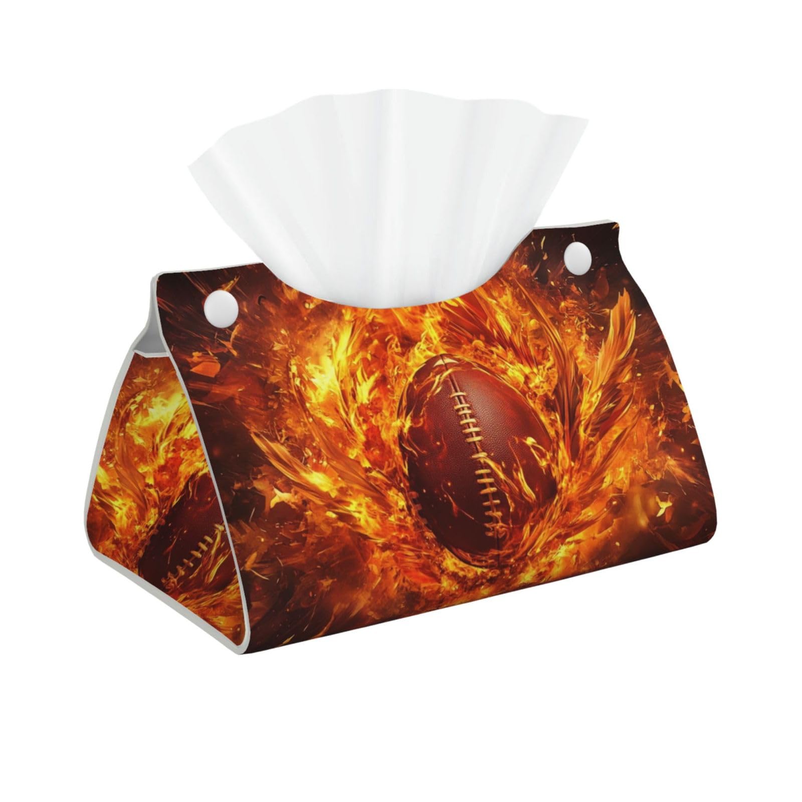 Burning Rugby Rectangular Leather Tissue Box Cover, Folding Facial Tissue Holder Dispenser for Car