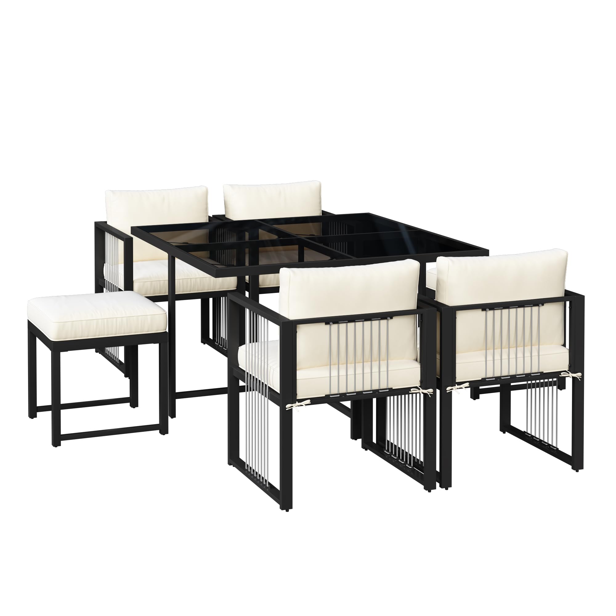 Set di 7 sedie e tavolo da pranzo da esterno per 6 persone, tavolo in vetro temperato, adatto per pasti in cortile, terrazza giardino