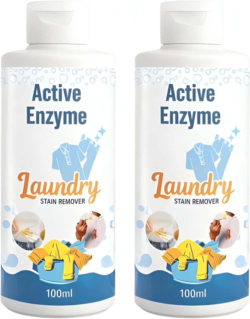Active Enzyme Laundry Stain Remover 2x100ml Each - Remover for Fresh and Old Stains like Ink, Pen, Sketchpen, Tea, Coffee and Others, Colour-Safe Formula, Pack of 2