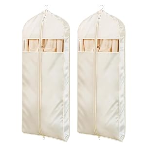 Univivi Super Soft Satin Garment Bags for Hanging Clothes 60 Inch Zippered Dress Cover with Gussets Breathable Non-smell