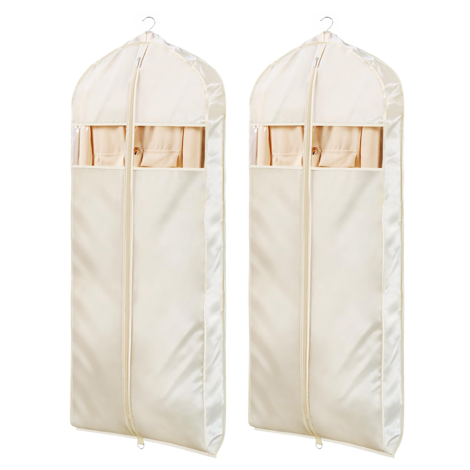 Univivi Super Soft Satin Garment Bags for Hanging Clothes 60 Inch Zippered Dress Cover with Gussets Breathable Non-smell