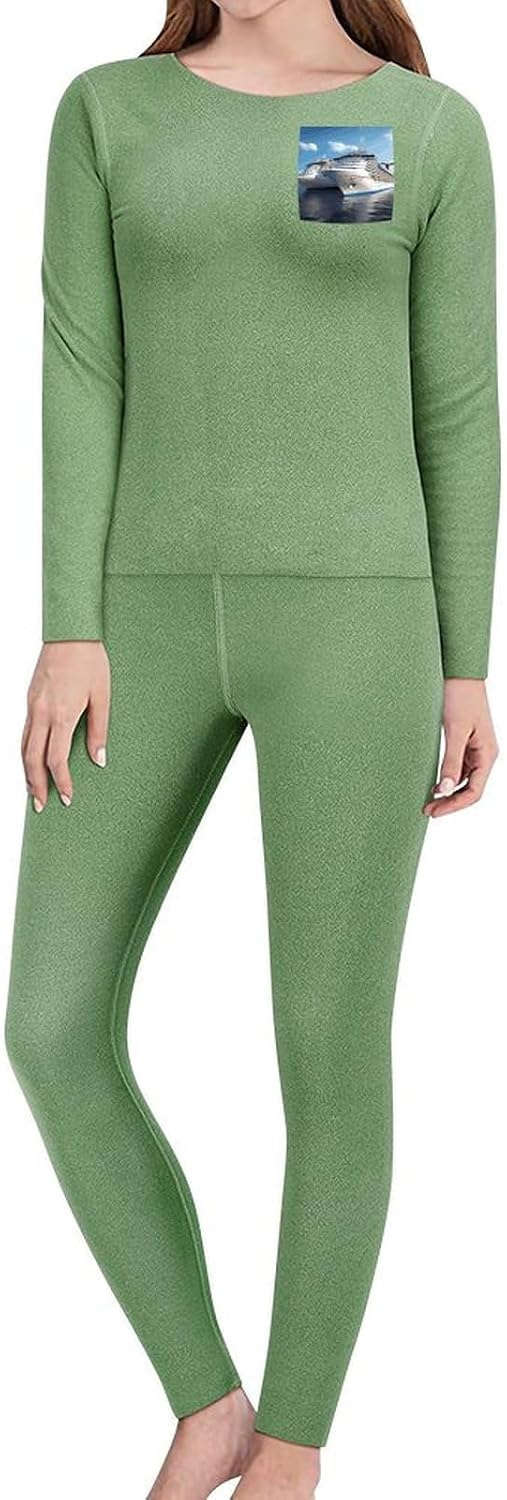 Women's Fleece Lined Thermal Set - Cold Weather Long Johns Ultra-Soft Cruise Ship Printed Base Layer