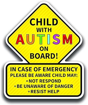 Child with Autism On Board Sticker 2-Pack Decals | Latex Optimized Bright Visible Durable Stickers | 5.5-Inches by 4.5-Inches | Emergency Alert for Autistic Child Stickers