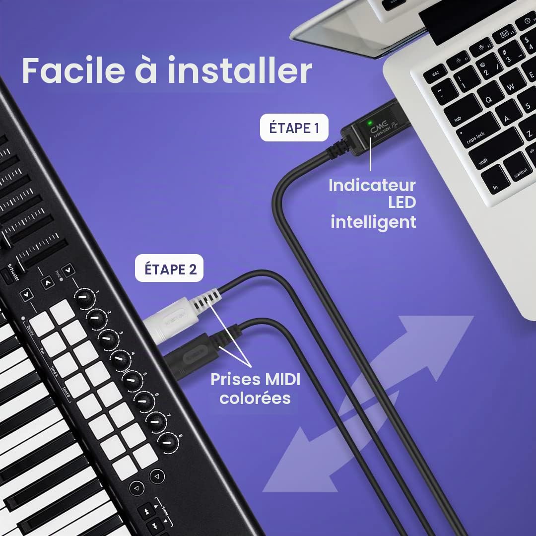 CME U2MIDI Pro – Câble USB MIDI Haute Vitesse avec Filtrage et Mapping, Interface USB vers MIDI Plug-and-Play pour Ordinateur et Instruments MIDI