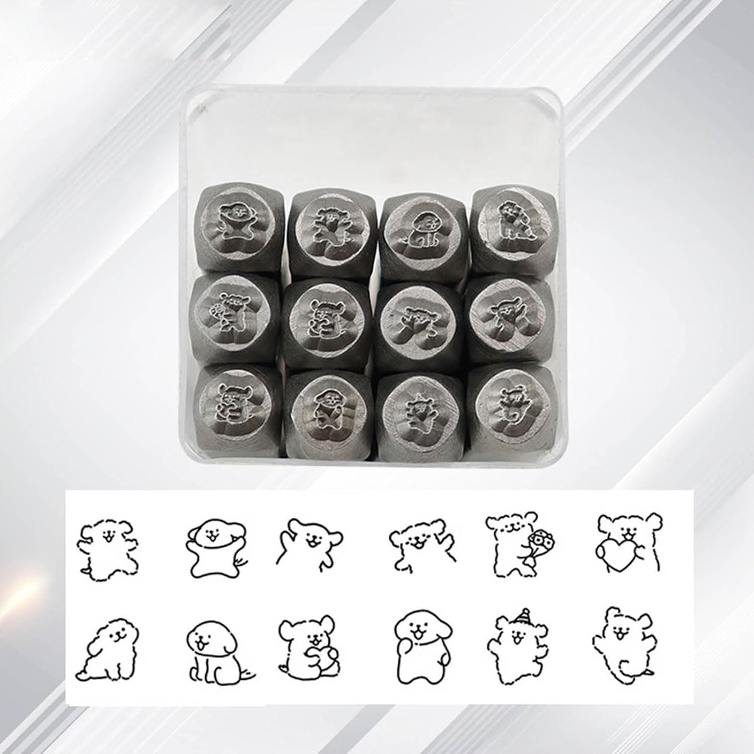 12Pcs Metal Stamping Tool Set 1/8” (3mm) Steel Cute Dog Set Leather Stamp for Jewelry Making Craft Galvanized Steel