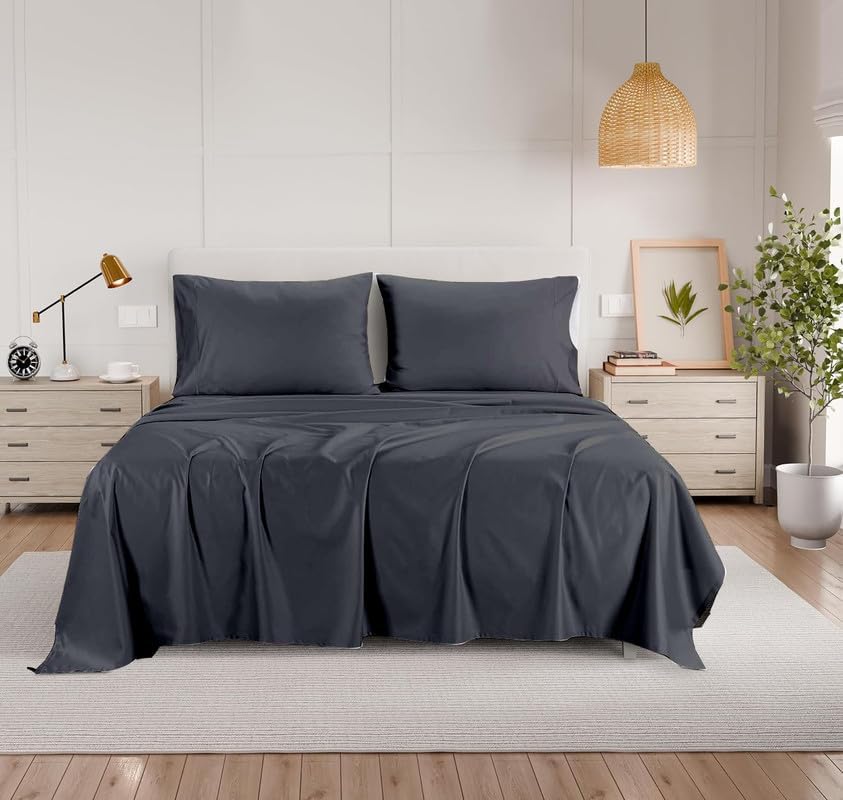 RV Bunk 48 x 80 Size Sheets- 4 Piece Navy Blue Solid Sheet Set- 100% Egyptian Cotton, 600 Thread Count- 4-8 Inch Deep Pocket - Easy-Fit, Extra Soft & Wrinkle Free (Navy Blue Solid-RV Bunk 48 x 80)