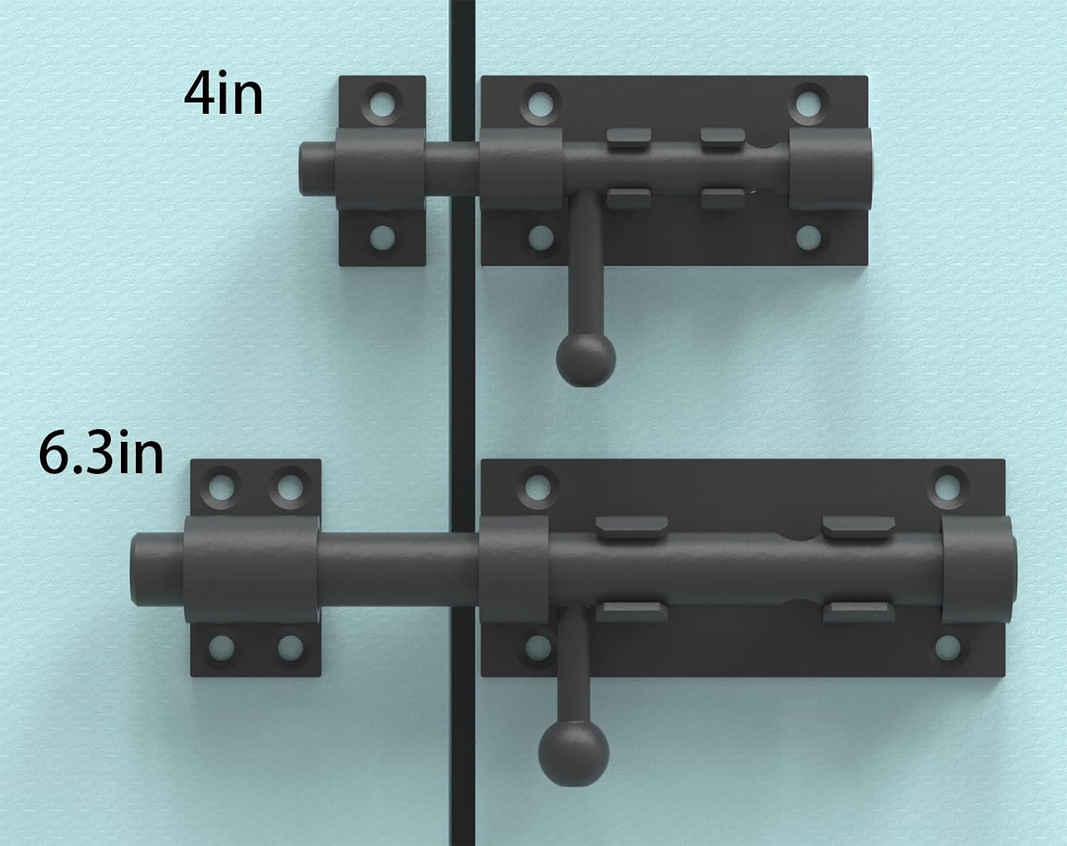 6in Sliding Bolt Gate Latch Keyless Entry Door Lock，Door Security Metal Lock Heavy Duty Slide Latches Outdoor Doors Latches with Padlock Hole Hardware for Wooden Fences Barn Doors (black-2PCS-6in)