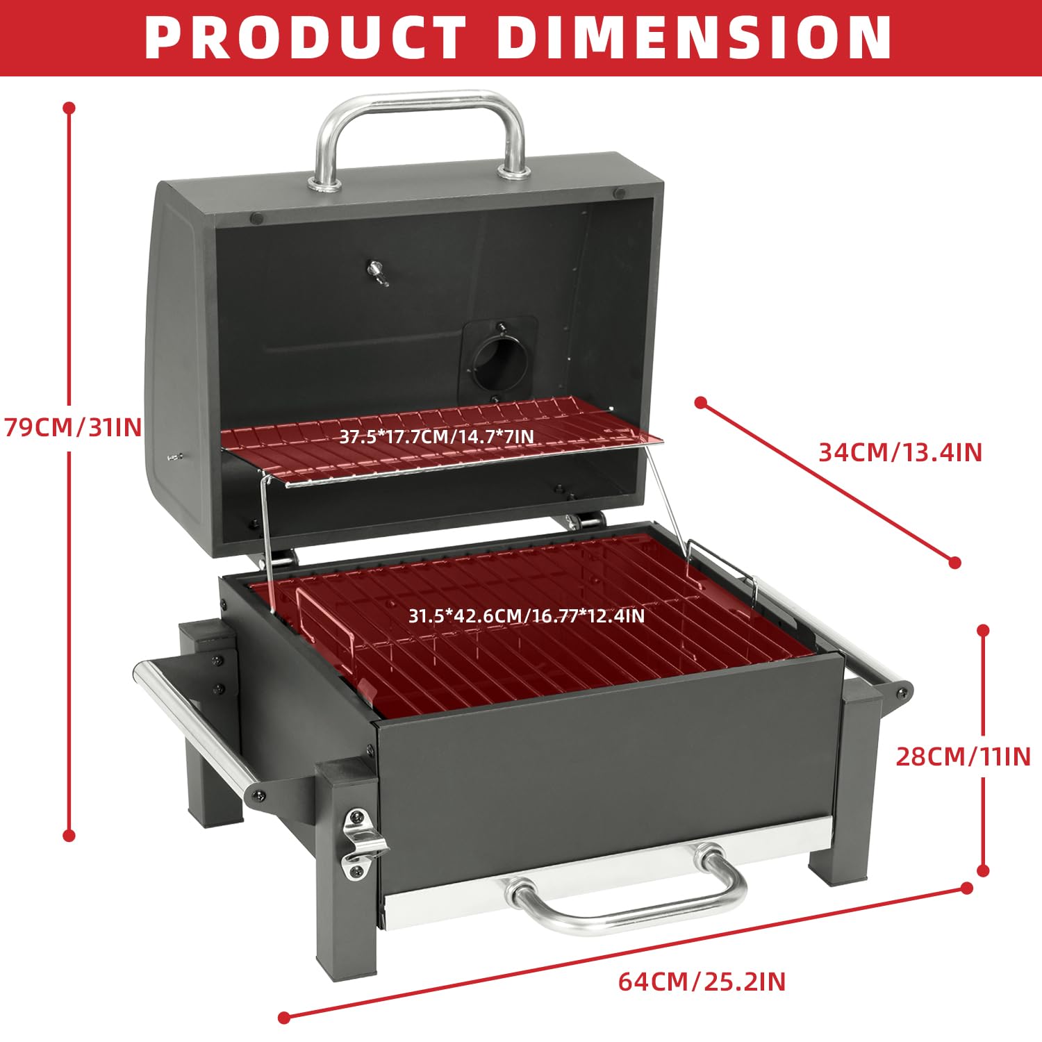Camping Grill Klappbar, tragbarer Holzkohlegrill Tischgrill für Campingküche & Outdoor, Mini Kohlegrill faltbar mit Grillrost, ideal für BBQ, Reisen, Picknick