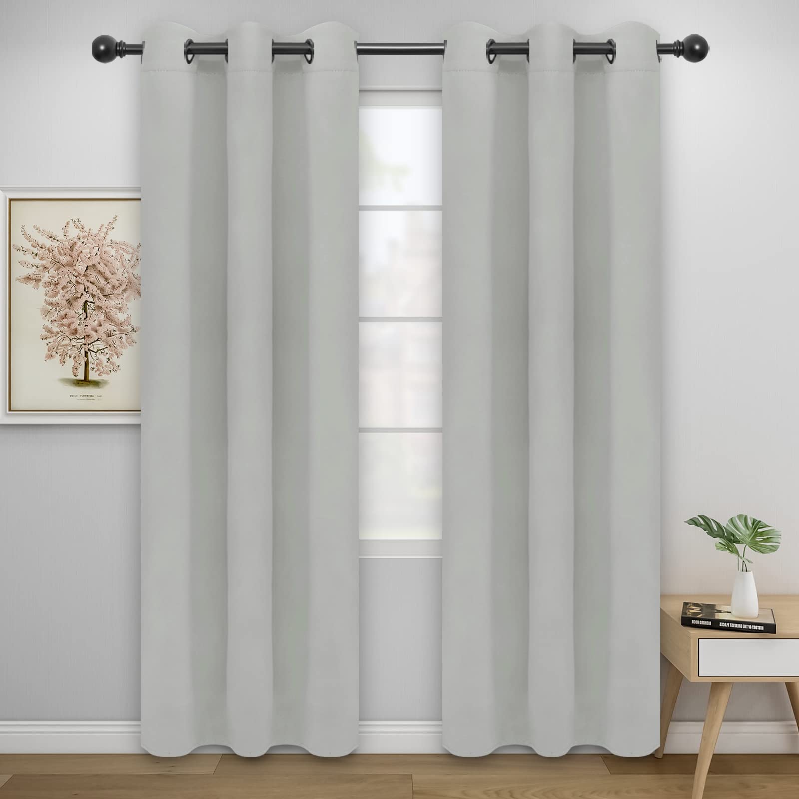 Easy-Going Blackout Curtains for Bedroom, Solid Thermal Insulated Grommet and Noise Reduction Window Drapes, Room Darkening Curtains for Living Room, 2 Panels (42x84 in, Greyish White) — image 1