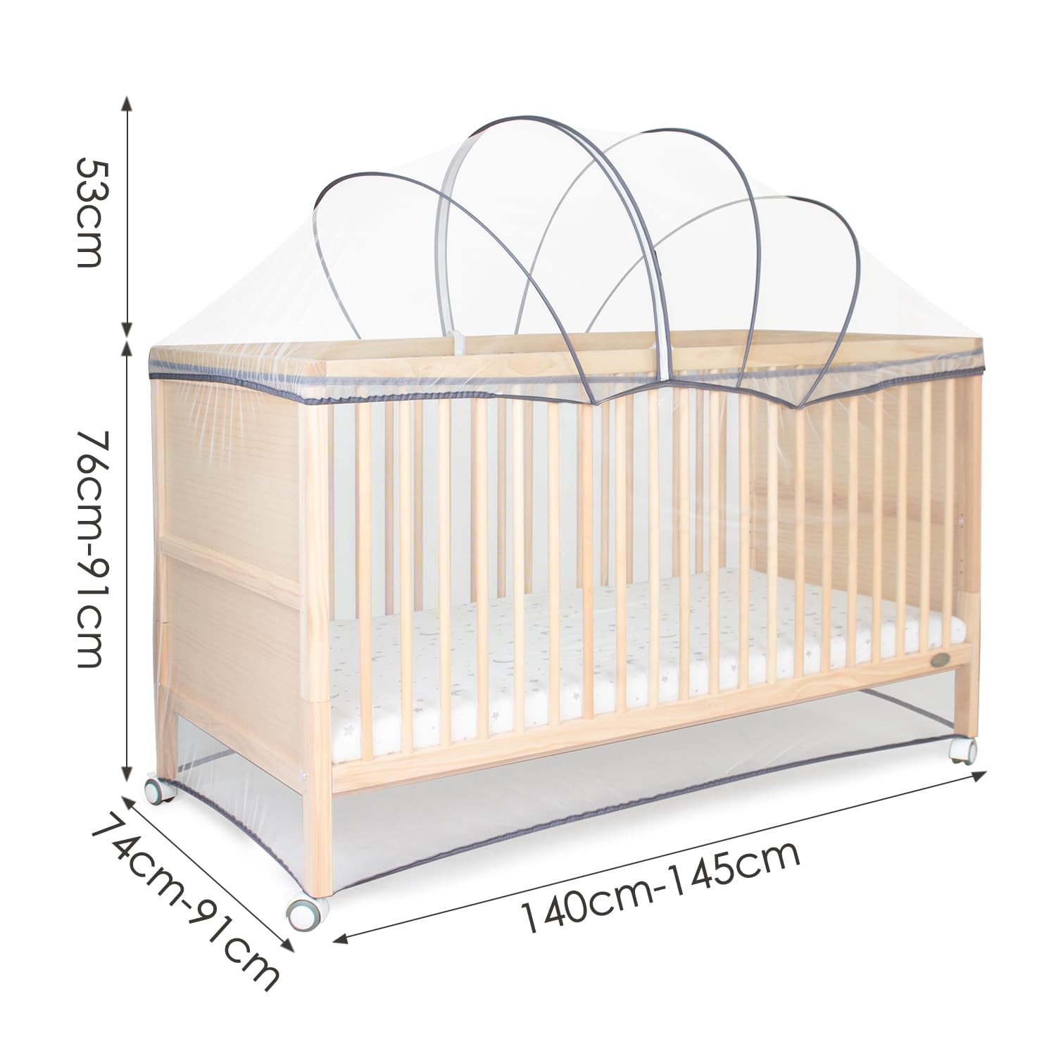 Beberoad Babybett Moskitonetz Insektenschutz Universal Insektennetz Mückennetz für Babybetten/Gitterbetten/Kinderbetten 91 * 145 * 145 cm