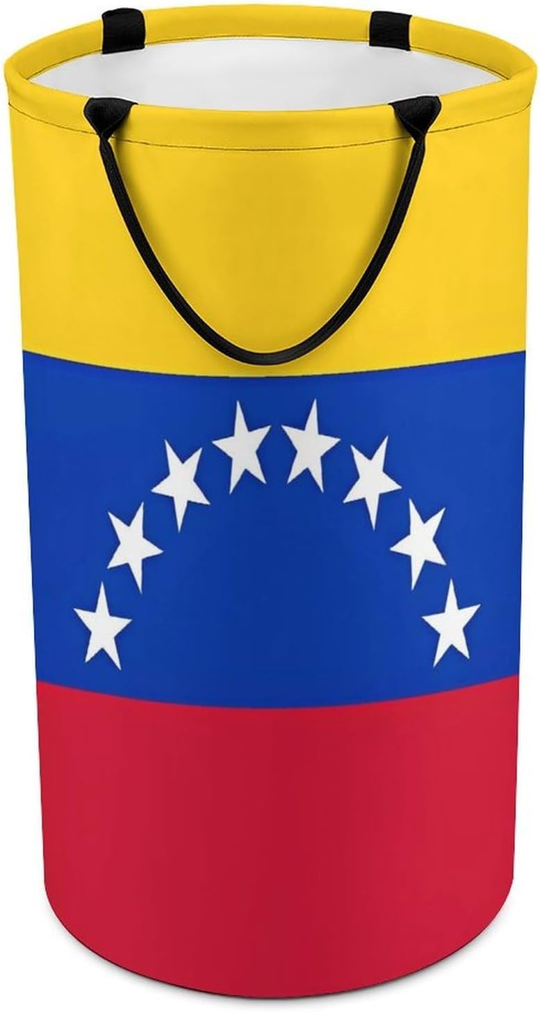 Flag of Venezuela Laundry Hamper with Handles Waterproof Collapsible Laundry Basket Large Lightweight Round Dirty Clothes Hamper for Home Dorm Bathroom Decor