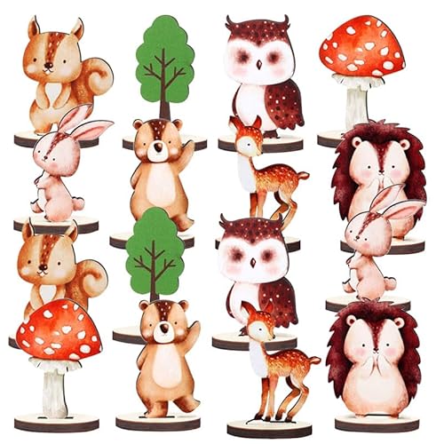 Decorazioni Animali del Bosco,16 Pezzi Centrotavola Animali Legno con Base,Decorazioni Tema Foresta,Decorazionis Tavolo Compleanno in Legno