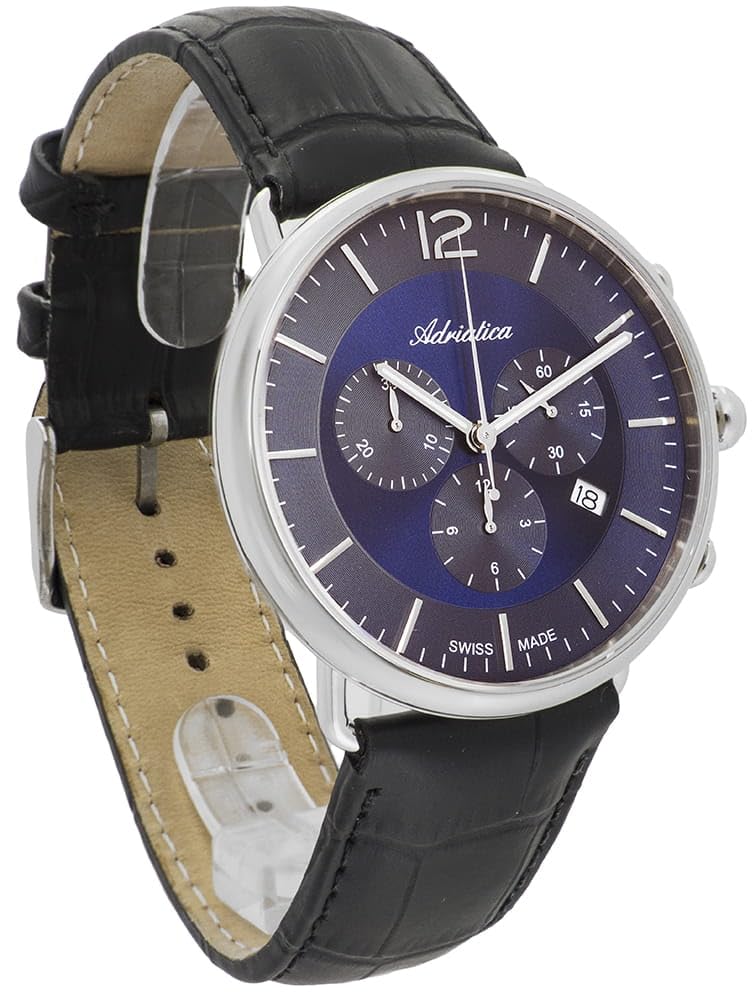 Adriatica Męski Zegarek A8299.5255CH z Paskiem Skórzanym, Mechanizm Kwarcowy, Chronograf i Datownik